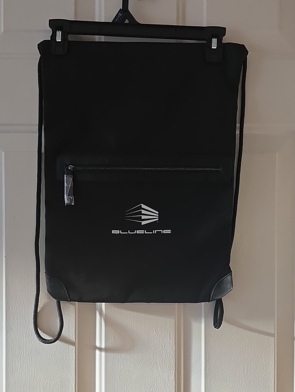 Black Drawstring Backpack with Front Zip Pocket